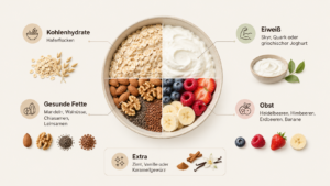 ChatGPT Image 2 Juli 2026 11_09_49 - Deuser Sports | Solingen Bowl divided into four quarters showing oats, yogurt, nuts and seeds, and berries with banana, illustrating the four food groups: carbohydrates, protein, healthy fats, and fruit.